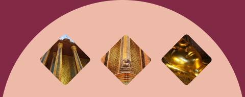 Images of temples and golden buddha in mobile view