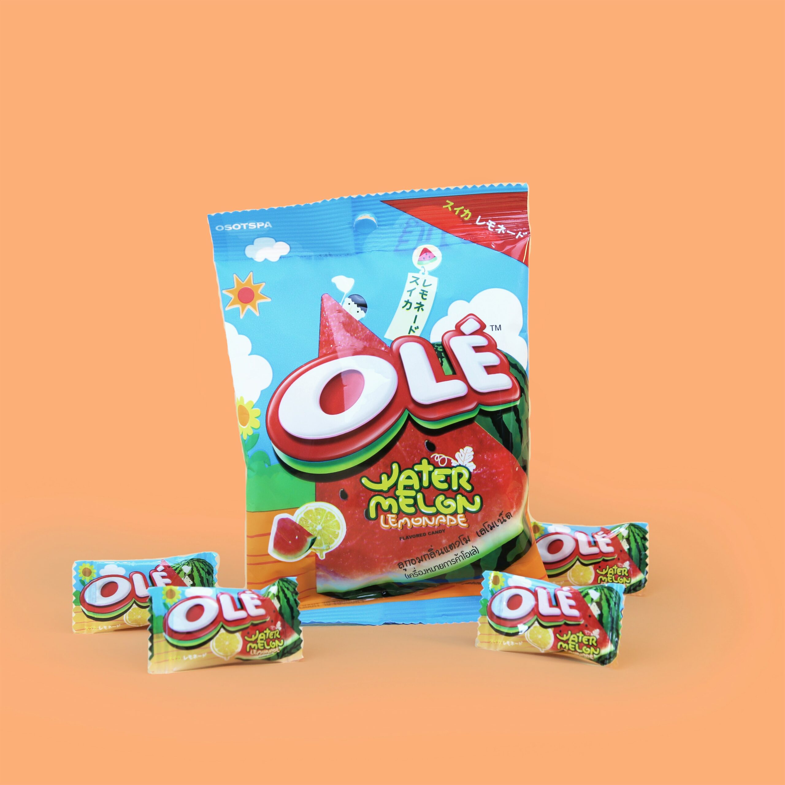 OLE watermelon and lemonade flavored Thai candy. Osotspa brand Thai snack in Heap Brand's Thai snack subscription box