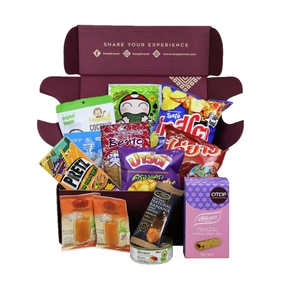Heap Brand welcome box consists of local Thai snacks