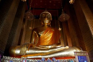 Giant golden buddha situated in Kanlayanamitr temple in Bangkok