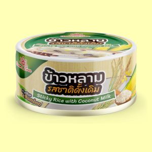 Boon tree canned sticky rice with coconut milk, traditional thai dessert. Heap brand's Thai food box