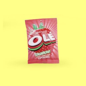 OLE strawberry flavored candy in Heap Brand snack box