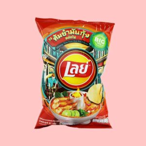 Tom yum koong flavored potato chips. Local Thai snack